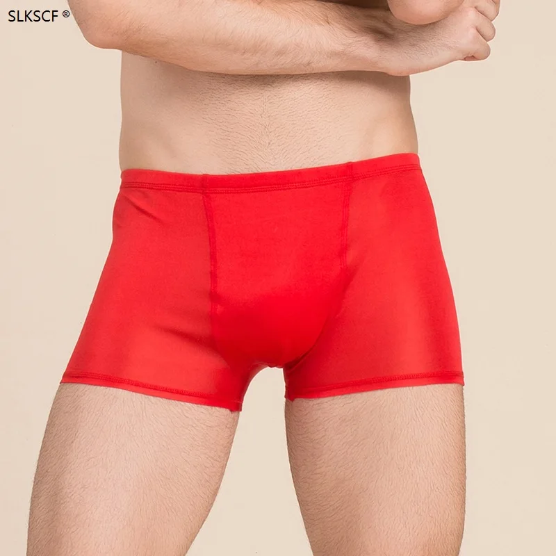 

[SLKSCF] 100% Real Silk Men's Boxers U Cutting Antibacterial Men Plain Comfortable Sexy Underpants Middle Waist Male Panties