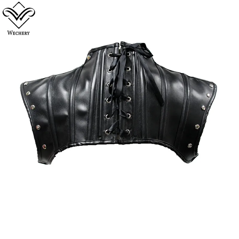 Online Wechery Steampunk Accessories Women Leather Corset Crop Tops Punk Gothic Style Retro Custom Plus Size S 2XL Black Brown