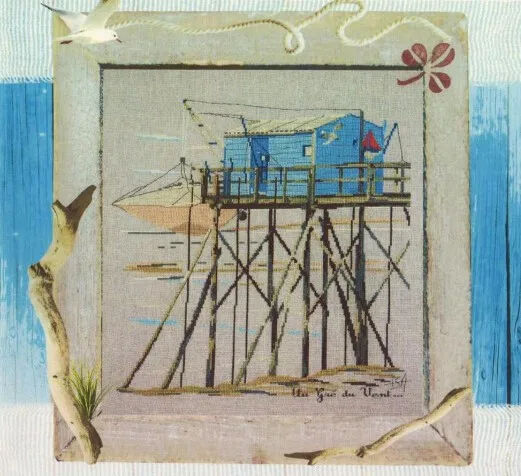 CS-1802 Cross Stitch Kit Au Gre Du Vent Blue Cabin Hut Wood House At Beach Isabelle