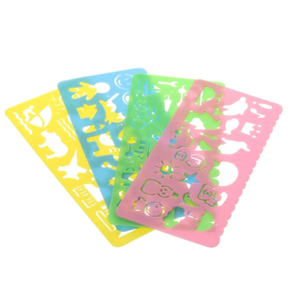 4 шт студенческие Детские Пластиковые шаблоны линейка для рисования розовый, синий, желтый, зеленый