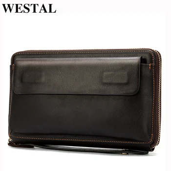 

WESTAL Men Wallet Long Genuine Leather Men's Wallet with Handle Zipper Wallets for Cards/ Phone Money Bags Coin Purse Wallets