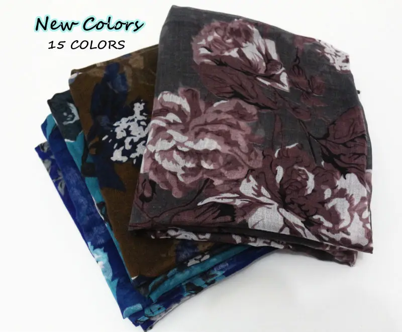 

2016 Fashion elegance scarves Rosa chinensis print scarf floral shawl cotton viscose ladies muffler wrap Hot sale