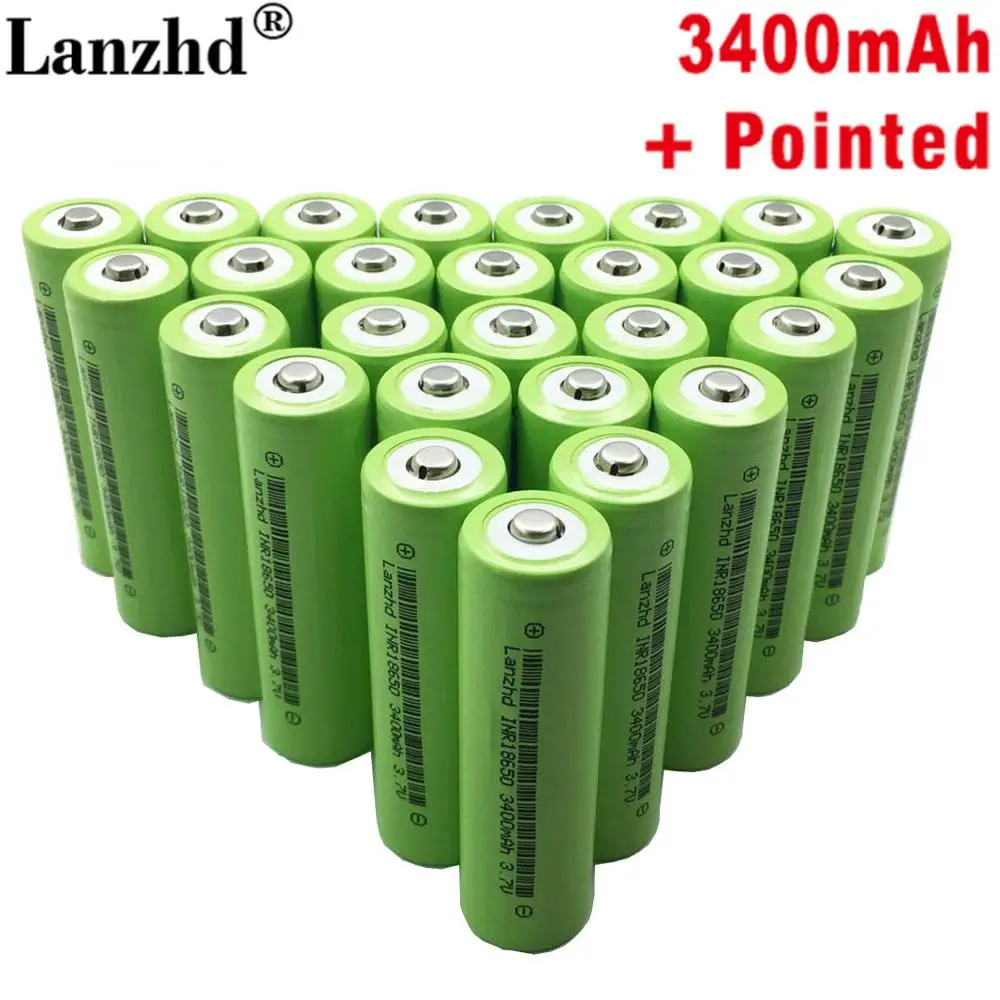 

8-40pcs New 18650 Battery with Pointed 18650 li ion 3.7v 3400mah 30A Lithium Rechargeable Battery INR18650B For flashlight