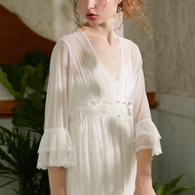 Летний комплект халатов, женская ночная рубашка, белое кружевное платье, Femme, кружевной халат и внутренний элегантный романтический свадебный халат, свадебный подарок