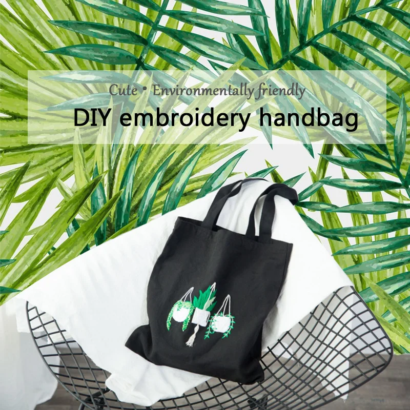 

DIY kit with Embroidery Hoop Shoulder Bag Plant Handbag Canvas Shopping Bag Needlework Cross Stitch Sewing Handwork Mother Gift