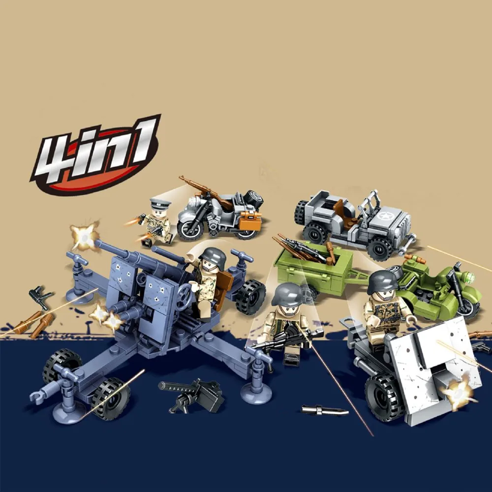 

4IN1 MILITARY Camouflage WW2 SWAT Team Soldier Army Heavy Machine Gun Building Blocks Bricks Figures Toys Boys Children Gift Set