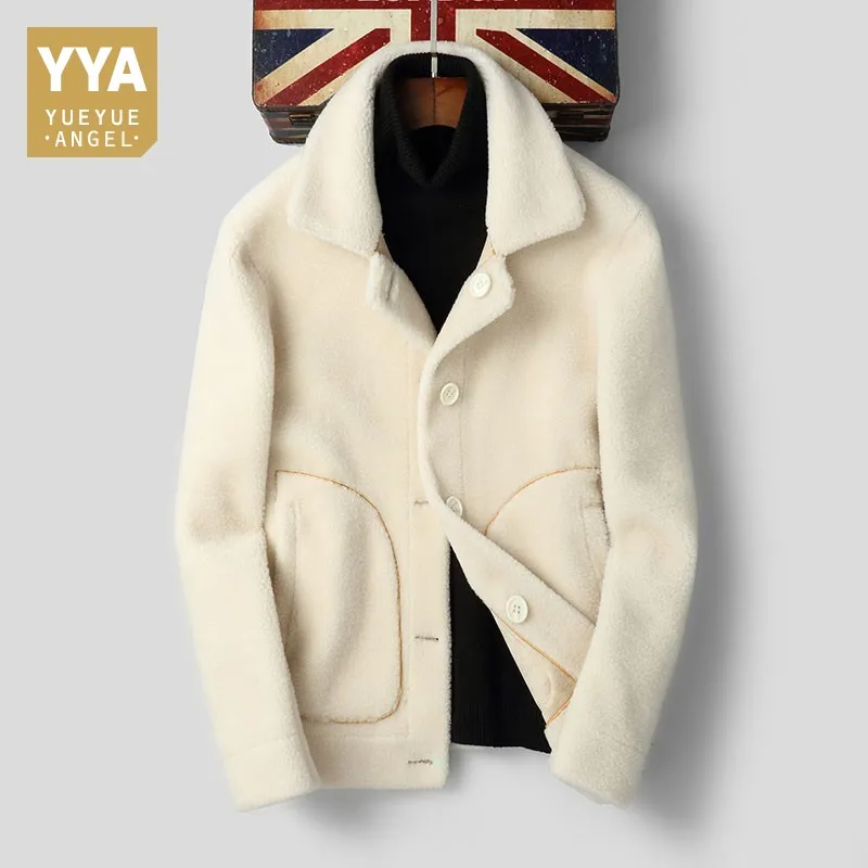 

2019 Winter Mens Thick Warm Fur Coat Fashion Solid Lapel Collar Genuine Leather Outerwear Male Single Breasted Pocket Jacket 4XL
