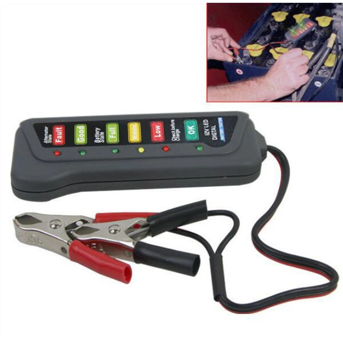 

Mini 12V Automotive/ Car Vehicle Battery Tester Charger/ Alternator/ Cranking Check with 6-LED Display Easy to Use