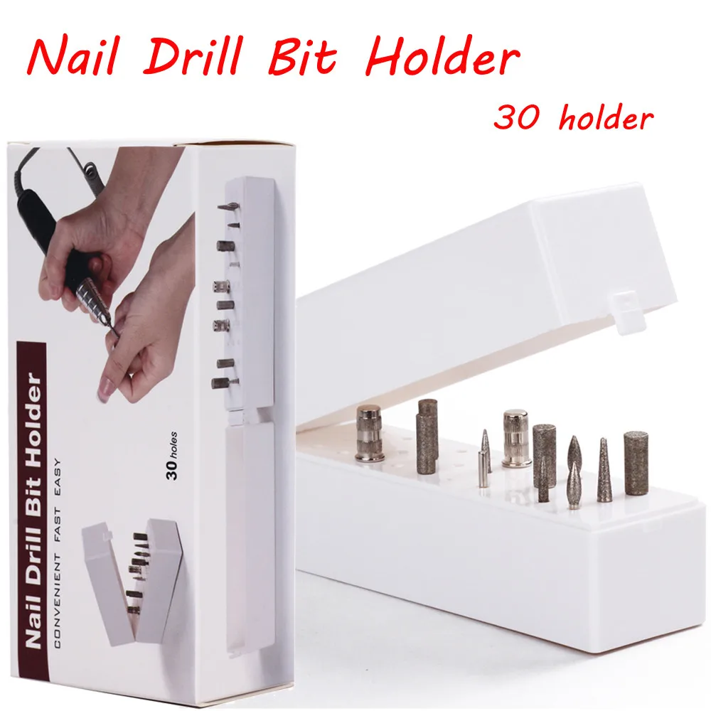 1PC 20 Holes Plastic Transparent Nail Drill Bits Acrylic Box Display