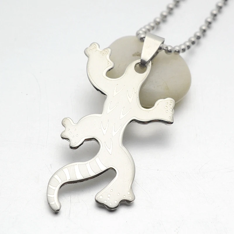 Stainless Steel Lizard Gecko Charm Pendant Necklace With Free Chain