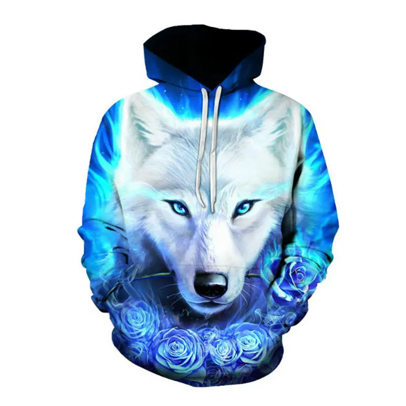Men's Hoodie Wolf 3D Graphic Full Print Casual Unisex Pullover Hooded ...