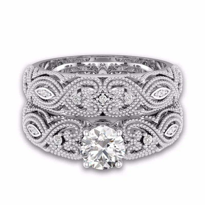 Mossovy Zircon Engagement Silver Wedding Rings for Women Fashion Rhinestone Hollow Couple Ring for Female Jewelry Anillos Mujer