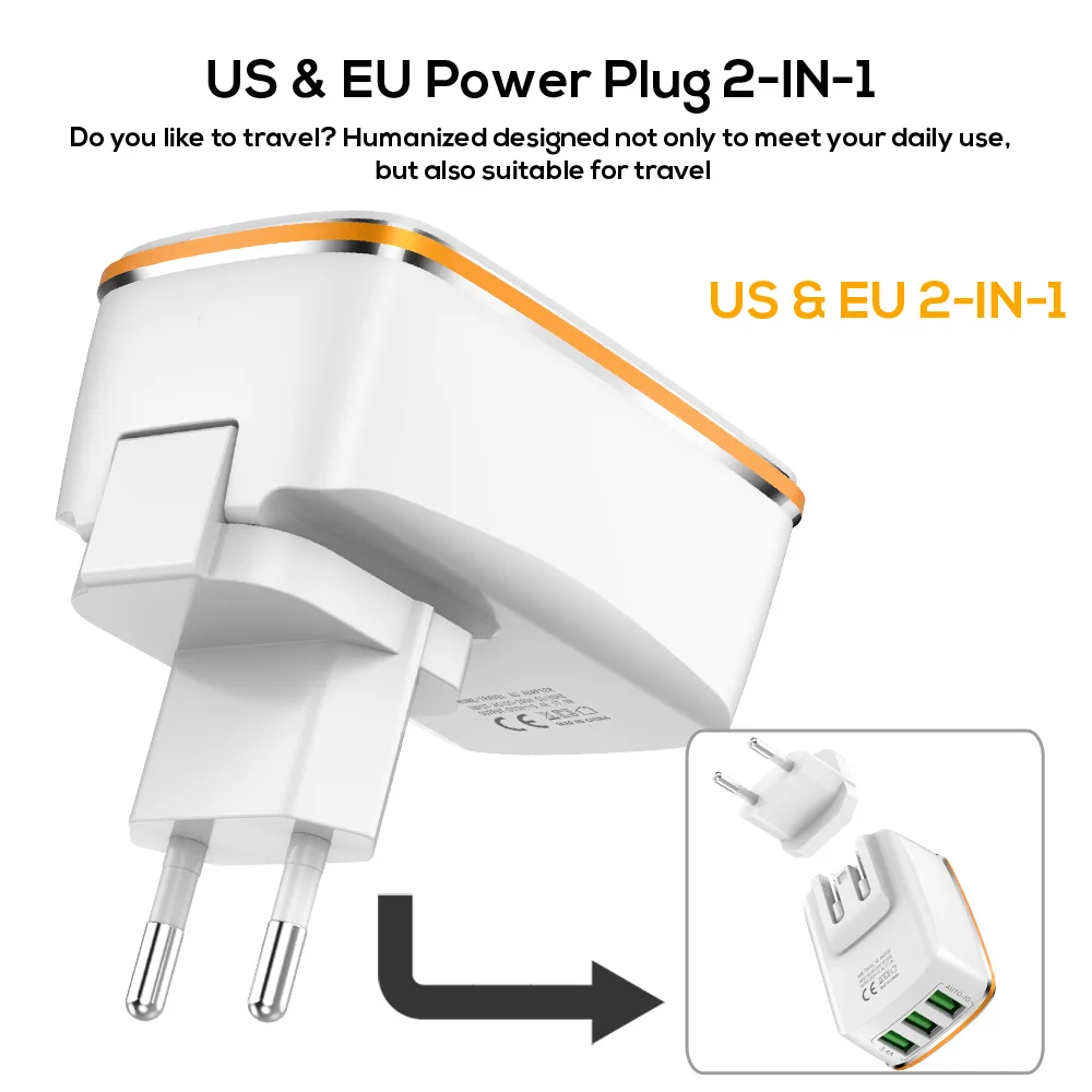 TOPK USB зарядное устройство 5V3. 4A авто ID дорожное настенное адаптер с ЕС США Смарт