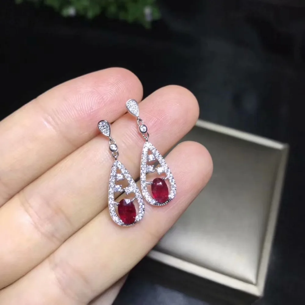 natural red ruby stone drop earrings 925 silver Natural gemstone