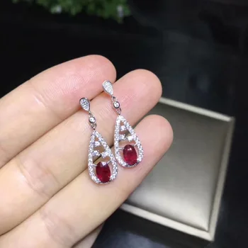 

natural red ruby stone drop earrings 925 silver Natural gemstone earring women Luxurious Retro Water drop party gift jewelry