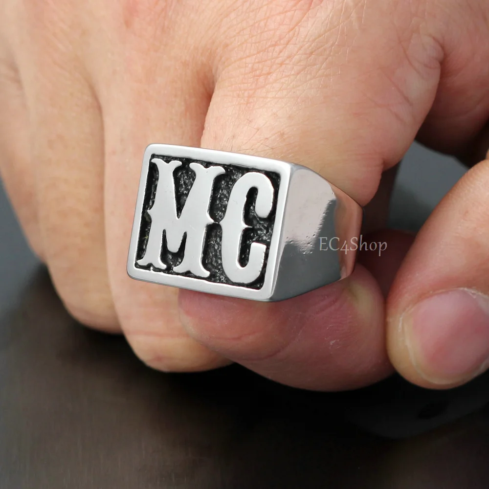 wholesale mens motorcycle club the mc initial letter stainless biker letter rings