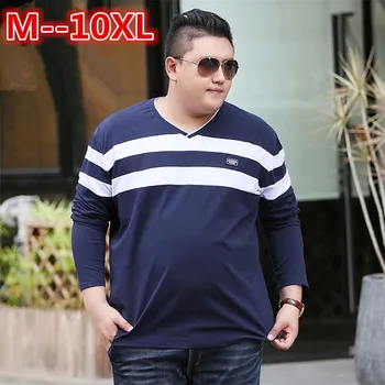 

10XL 8XL 6XL 5XL 4XL T-Shirt Men 2018 Spring Summer New Long Sleeve V-Neck T Shirt Brand Clothing Patchwork Cotton Tee Tops