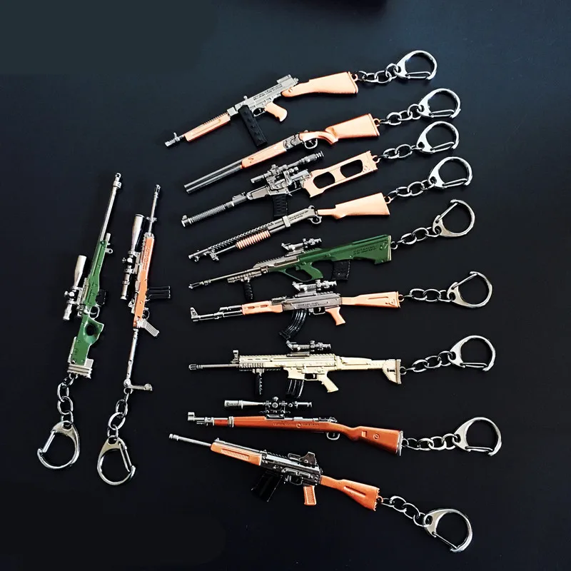 

11pcs/set Game Toy FPS Playerunknowns Battlefields Keychain Rifle 98KAWM PUBG Metal Pendant Jewelry Gun Ornaments L1776