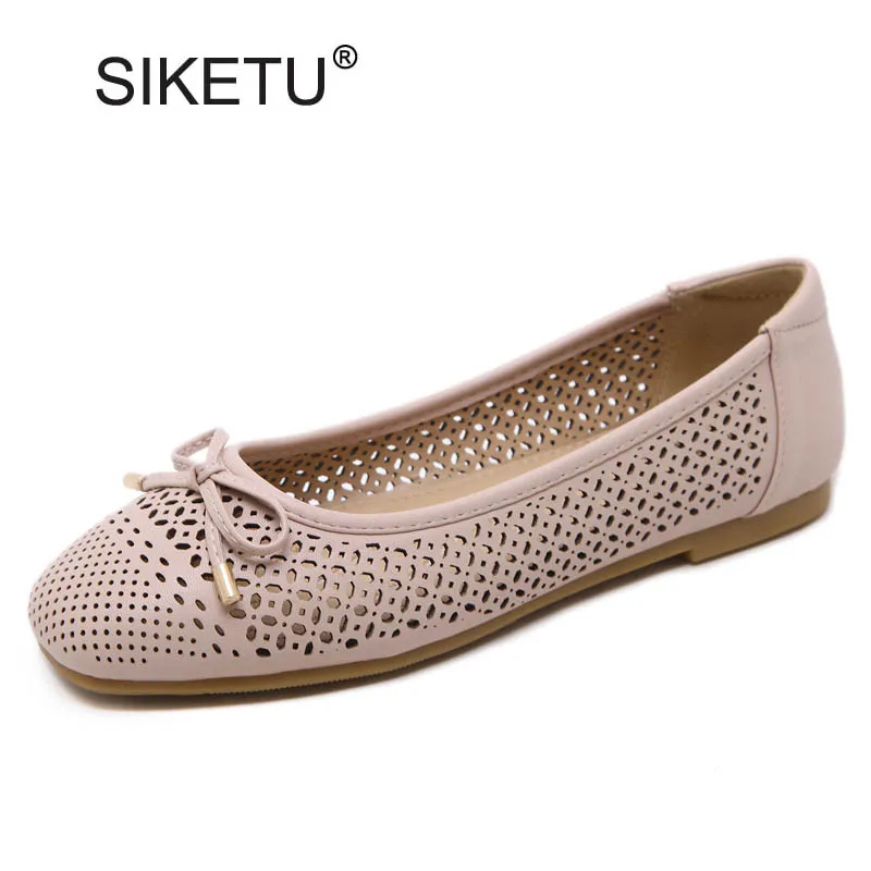 

Breathable Loafers Sweet Bowtie Platform Shoes Woman 2017 Summer Slip On Ballet Flats Casual Cut-out Creepers Women Sandals F05