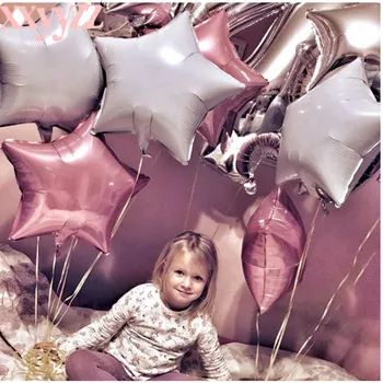 

10PCS Baby Shower 18 inch Pink White Star Helium Foil Balloons Girls Happy Birthday Party Supplies 1st Party Decoration Air Ball