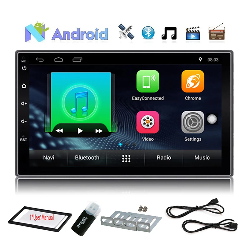 

7" 2Din Android Car stereo Auto Radio 1024*600 Touch Screen Car Audio HD 1080P Player GPS Navigation Bluetooth AM FM RDS SWC ISO
