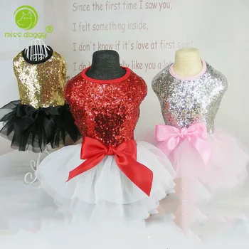 

2020 Summer Breathable New Puppy Dog Wedding Princess Bow Tie Lace Sequins Skirt Tutu Dress Pet Summer Dog Clothes Dog Dresses15