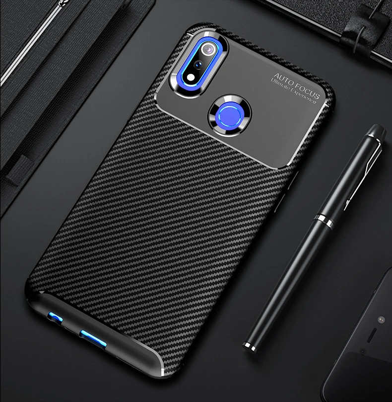 Чехол Realme 5 3 Pro Q X Lite C2 из углеродного волокна с защитой от падения мягкий ТПУ чехол
