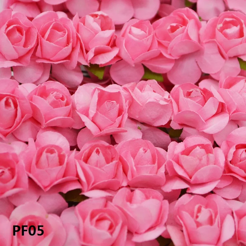 36/144pcs 1cm Cheap Artificial Paper Flowers for Wedding car fake Roses Decoration Candy box DIY Wreath Gift Scrapbooking Craft 