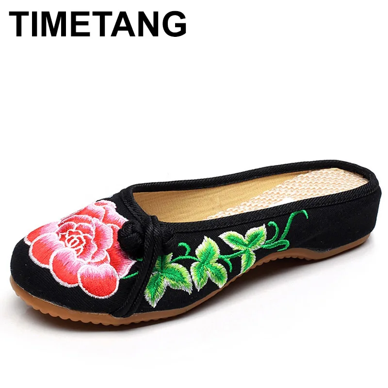Buy TIMETANG Chinese New Summer Embroidery Slippers Women Red Peony Retro Style