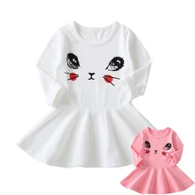 От 1 до 6 лет платья для маленьких девочек; осенняя одежда для малышей; весеннее детское белое платье принцессы; Розовая летняя одежда для детей с рисунком кота