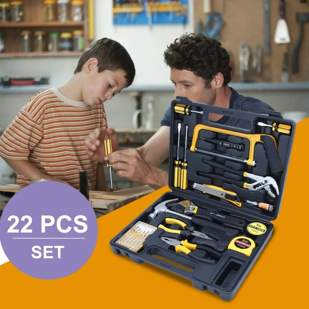 

(Ship From DE)22Pcs/SET Practical Home Repair Tools Kit Household Tool Kit for Home Maintenance With Storage Case Toolbox