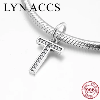 

2019 Hot 925 Sterling Silver Clear CZ Alphabet T Letter Pendant for Bracelet Jewelry making fit Original Pandora Charm Bracelets