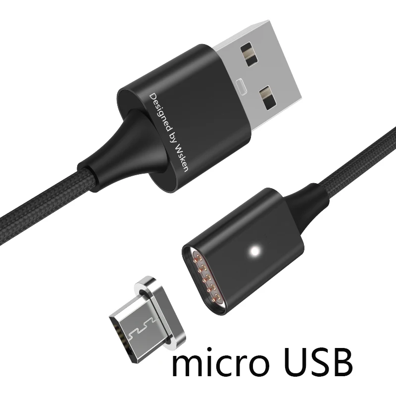 WSKEN Lite1 Магнитный кабель Micro USB кабель для быстрой зарядки и передачи данных для samsung Xiaomi зарядный кабель для iPhone X XR XS 8 USB кабель - Цвет: micro USB black