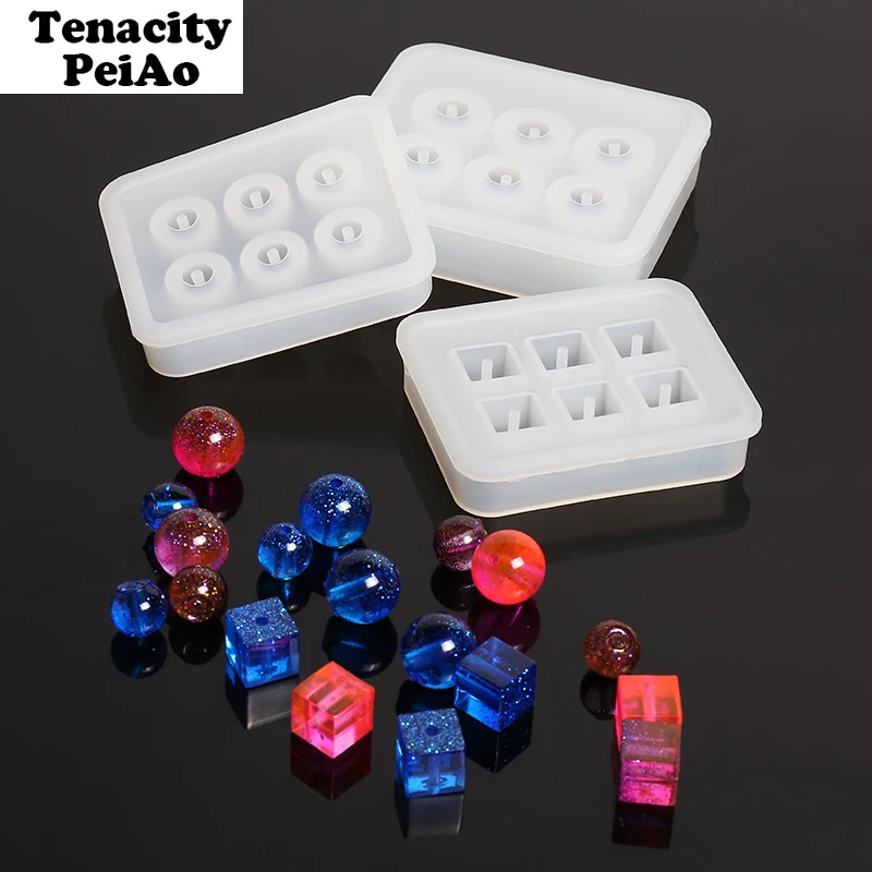 

Transparent Rectangle Silicone Beads Mould Square Ball 6 Hanging Holes DIY Epoxy Jewelry Mold resin molds for jewelry