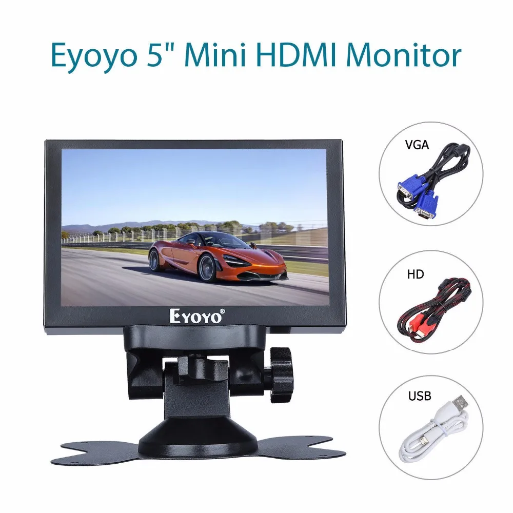 

Eyoyo 5 inch Mini HDMI DSLR Monitor 800x480 Car Rear View TFT LCD Screen Display With BNC/VGA/AV/HDMI Output Built-in Speaker