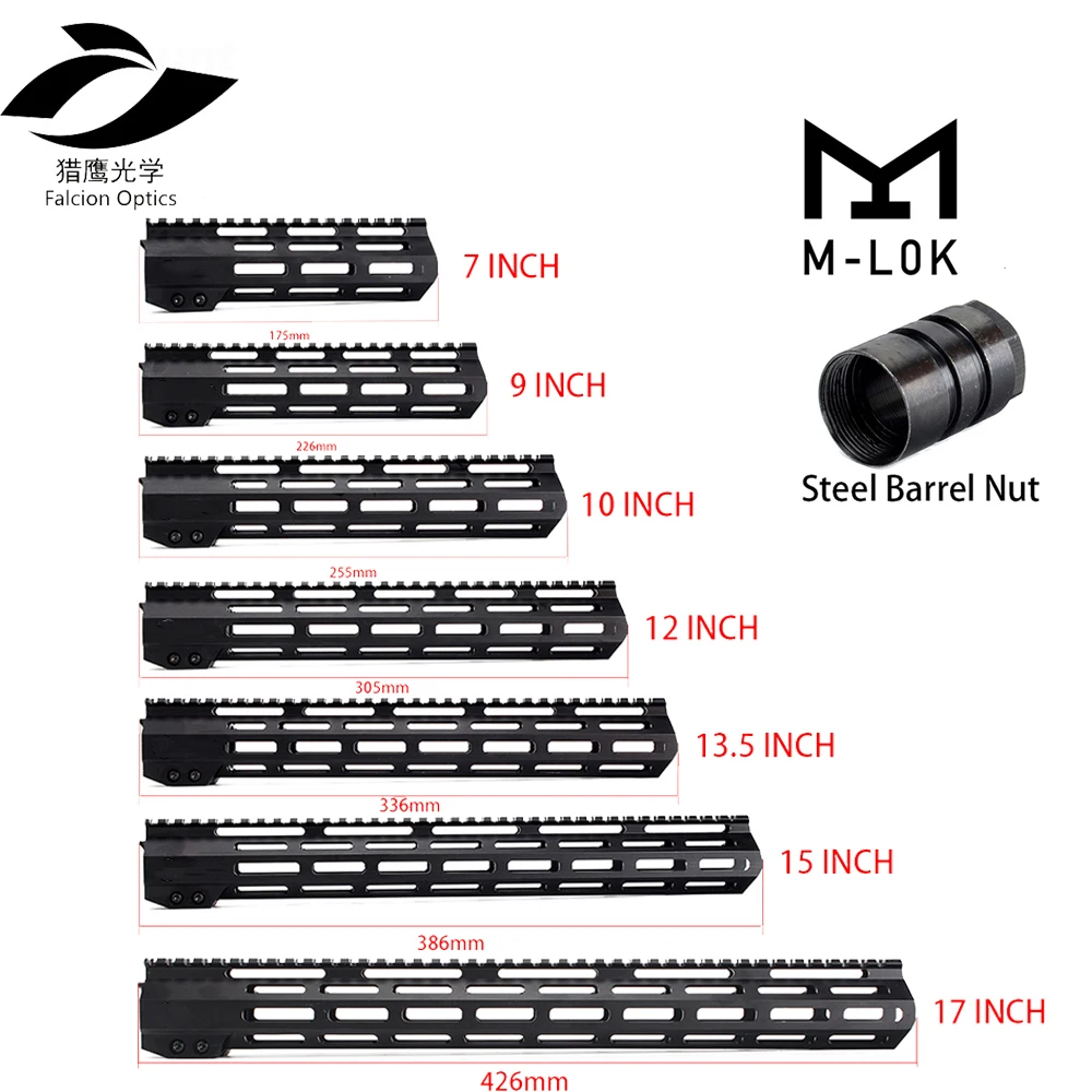 

Tactical Hunting AR15 M-LOK Handguard Rail 7" 9" 10" 12" 13.5" 15" 17" Free Float Picatinny Rail Bracket with Steel Barrel Nut
