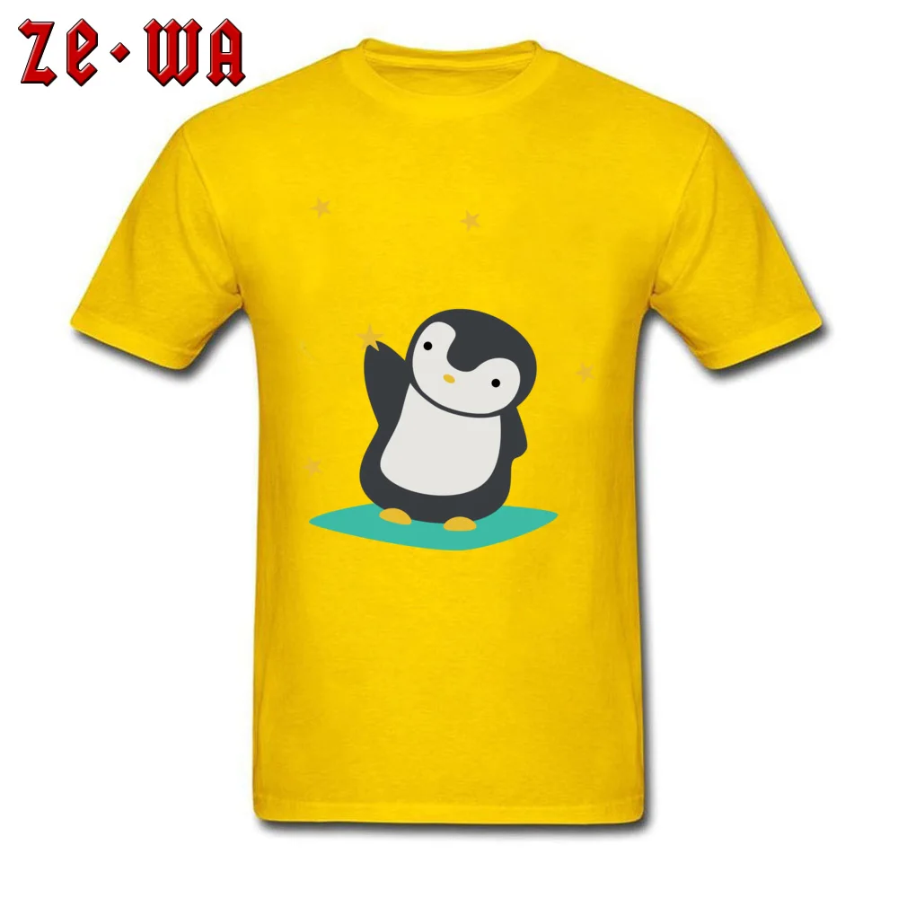 Gift Cute Kawaii Penguin Catching Stars Young T Shirts Company Fall Short Sleeve Tops Shirts O-Neck All Cotton Tee Shirts Cute Kawaii Penguin Catching Stars yellow