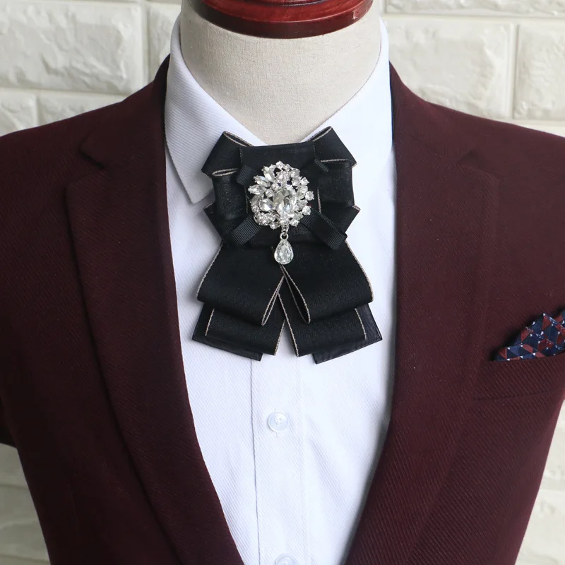 Rhinestone Clip-On Bow Ties For Men & Women – Pre-Tied, Adjustable, With Brooch Pin For Weddings & Parties