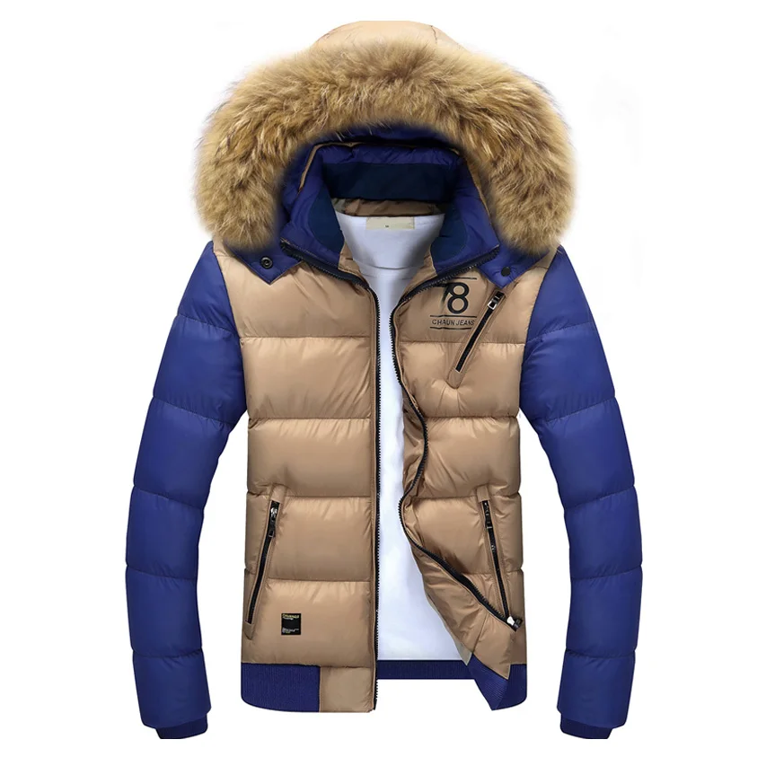 Мужские зимние хлопковые пальто с капюшоном, зимние теплые толстые мужские брендовые дизайнерские модные повседневные приталенные пуховые парки SL-E429 - Цвет: khaki