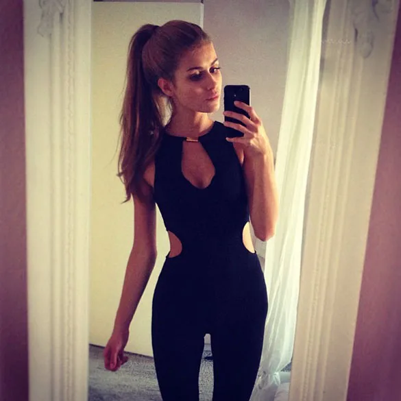 Alishebuy Rompers Womens Jumpsuit 2018 Hollow Out High Waist Cut Out Pockets Back Zipper Sleeveless O Neck Solid Slim Jumpsuits