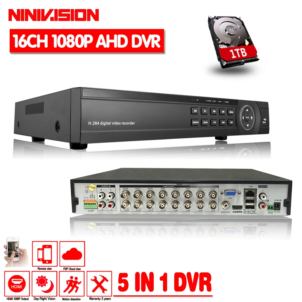 Камера видеонаблюдения видеорегистратор 16 каналов AHD 1080P гибридный вход HDMI выход
