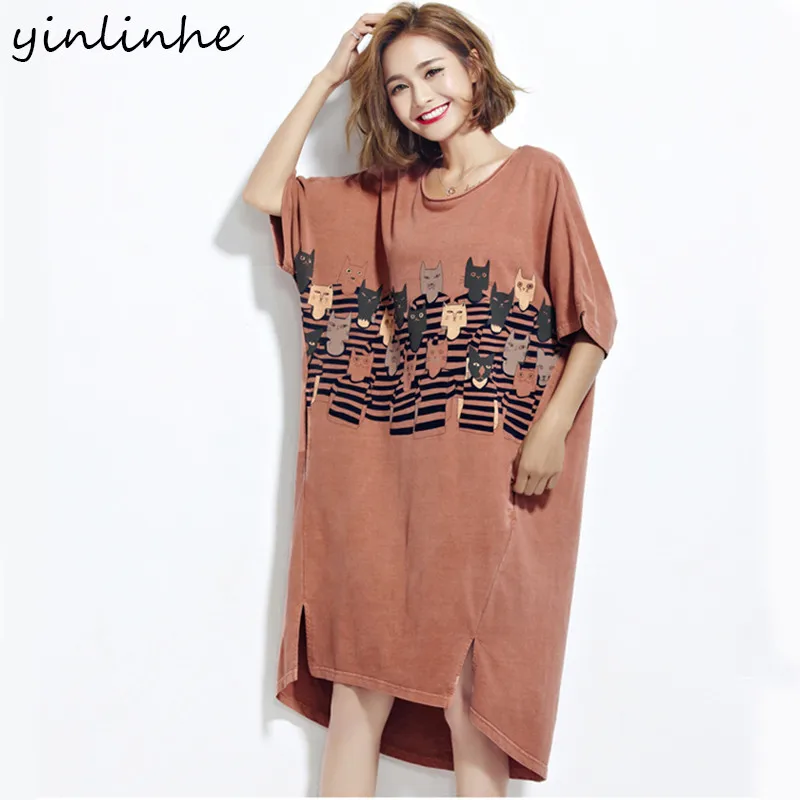 yinlinhe Plus Size Women Long Loose T shirts Tunics Summer Mori Khaki