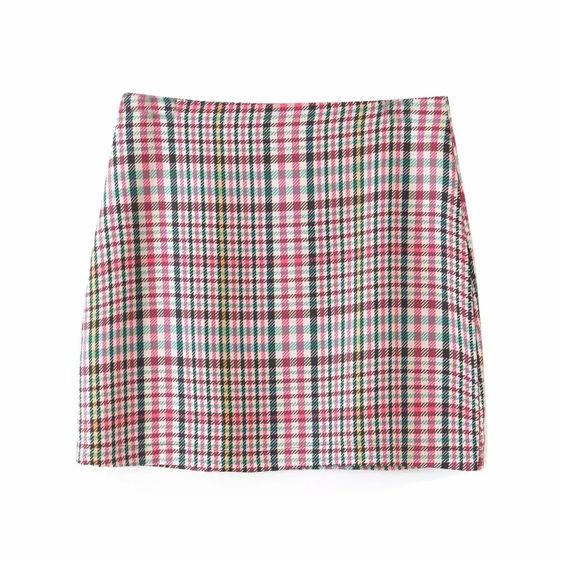 Plaid Suit + Short Skirt Mini Female Jacket Set Fashion Temperament Waist Retro Loose Long Casual Double-breasted Suit Women