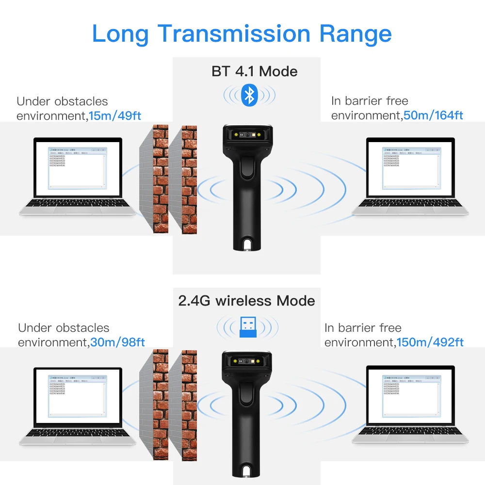 Eyoyo CCD 2.4G اللاسلكية الباركود ماسحة ل POS باد فون الروبوت الهواتف أقراص أو أجهزة الكمبيوتر PC مع USB استقبال