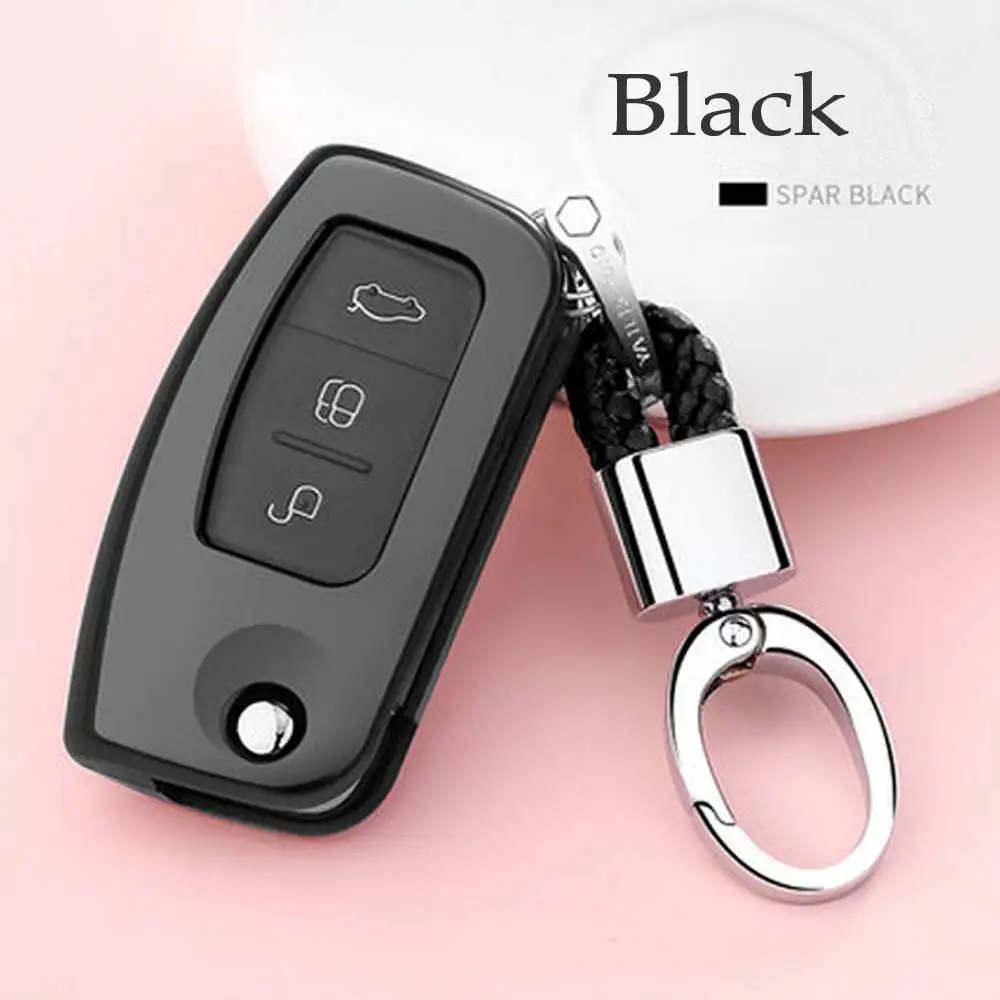 

Metal snap Braided Leather Rope keychain ABS Hard shell case Car key cover set Bag For Ford Fiesta Focus 2 Ecosport Kuga Escape