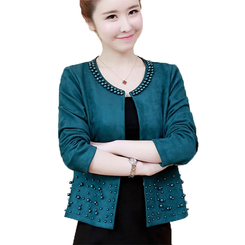 

autumn jacket women plus size 4XL pink green elegant beading outwear womens basic jackets coat chaquetas mujer 2019 long sleeve