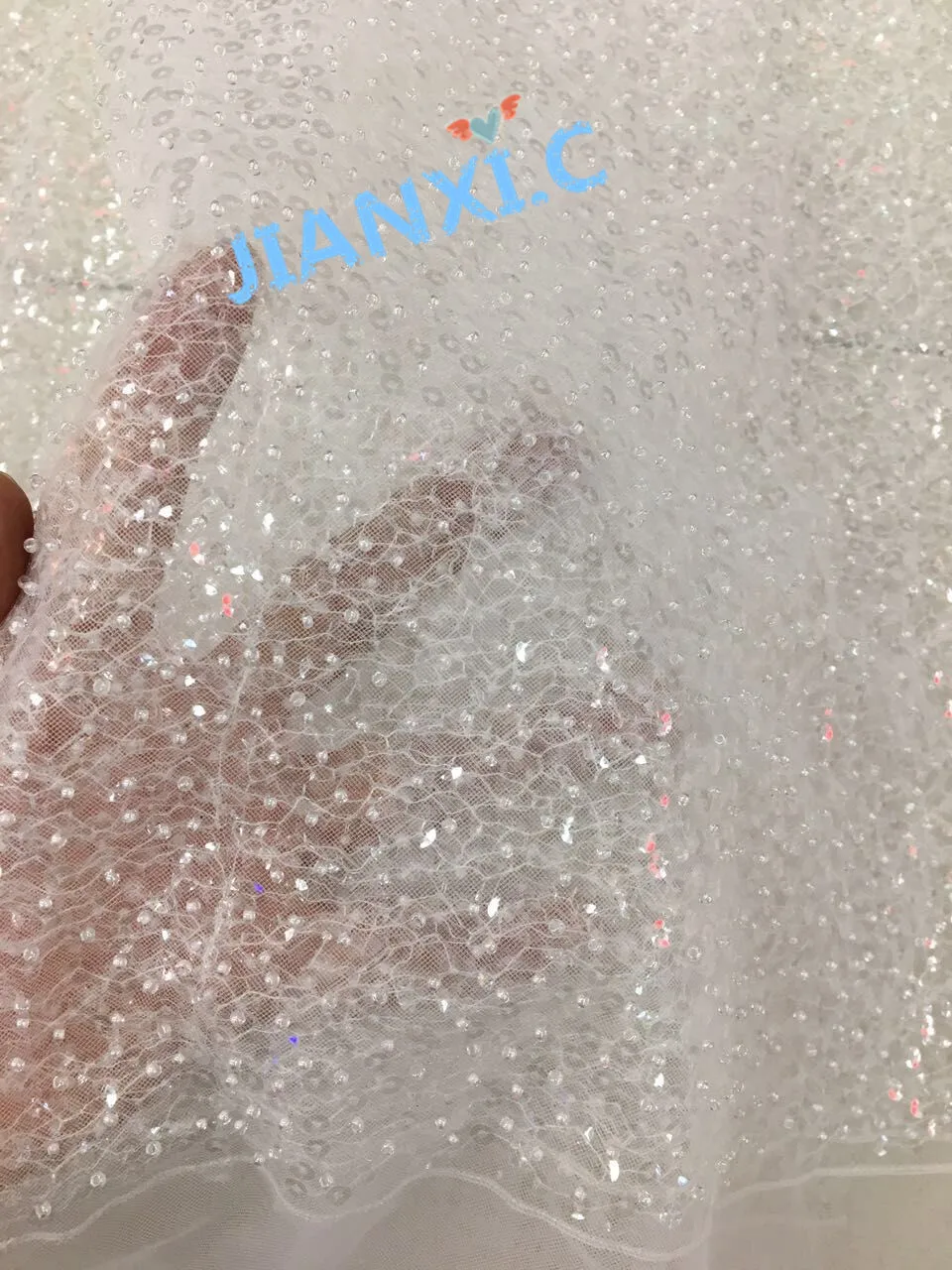 

French net lace with sequins JIANXI.C-62701 high quality beaded lace fabric for bridal embroidered lace fabric
