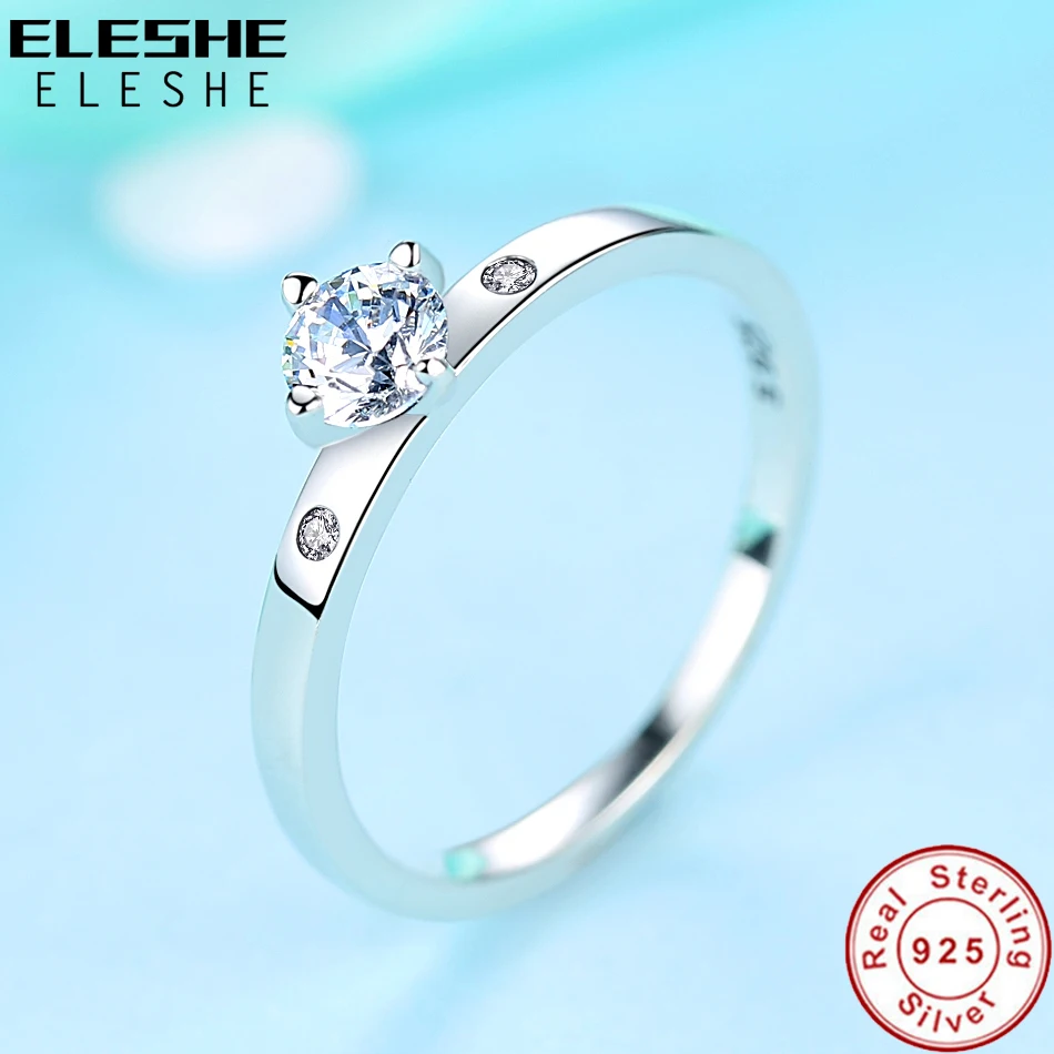 ELESHE 925 Sterling Silver Wedding Rings For Women Classical Cubic Zirconia Crystal Droplets Finger Rings Silver S925 Jewelry