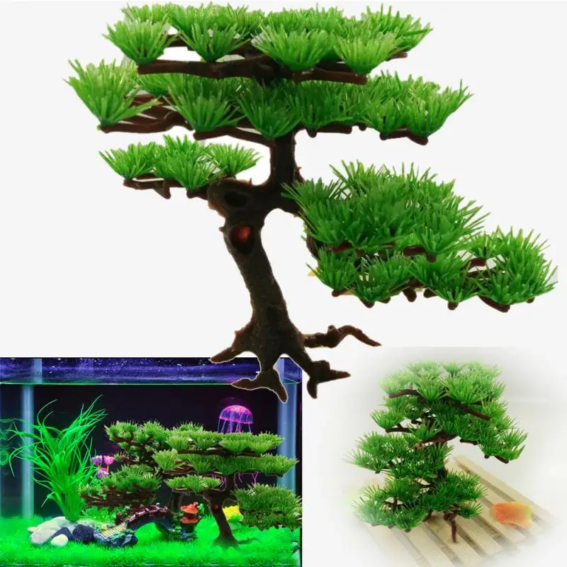 Artificial Plant Plastic Pine Tree Aquarium Fish Tank Rockery Bonsai