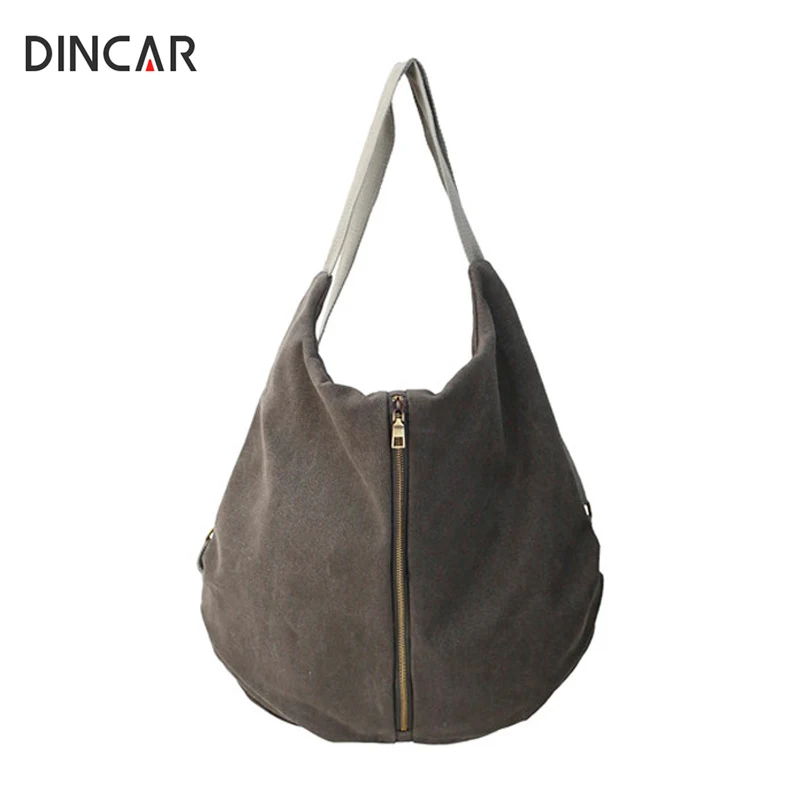 DINCAR для женщин Винтаж Холст повседневное Tote сумки одноцветное плечо пакет Мода